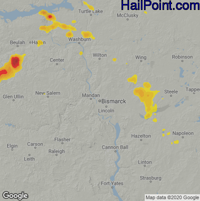 Hail Map for Bismark, ND Region on July 16, 2021 