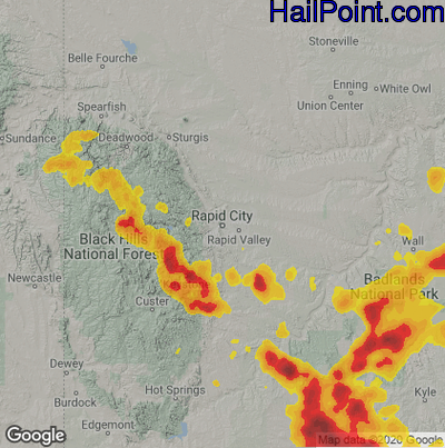 Hail Map for Rapid City, SD Region on July 16, 2021