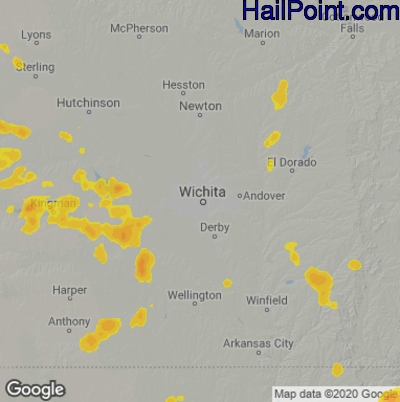 Hail Map for Wichita, KS Region on July 16, 2021