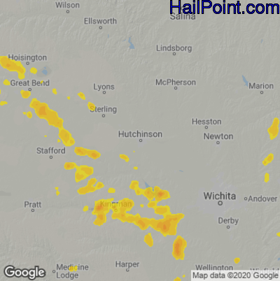 Hail Map for Hutchinson, KS Region on July 16, 2021