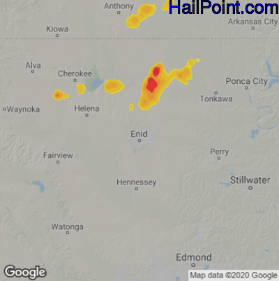 Hail Map for Enid, OK Region on July 16, 2021