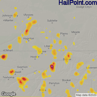 Hail Map for Liberal, KS Region on July 17, 2021