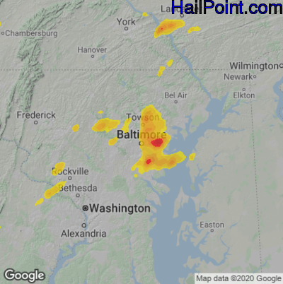 Hail Map for Baltimore, MD Region on July 17, 2021