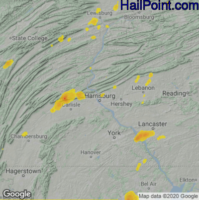 Hail Map for Harrisburg, PA Region on July 17, 2021