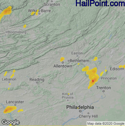 Hail Map for Allentown, PA Region on July 17, 2021