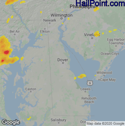 Hail Map for Dover, DE Region on July 17, 2021