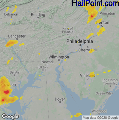 Hail Map for Wilmington, DE Region on July 17, 2021