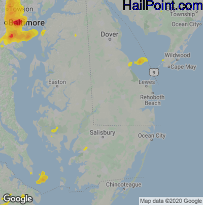 Hail Map for Seaford, DE Region on July 17, 2021