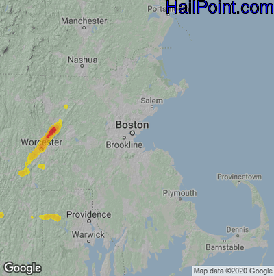 Hail Map for Boston, MA Region on July 17, 2021