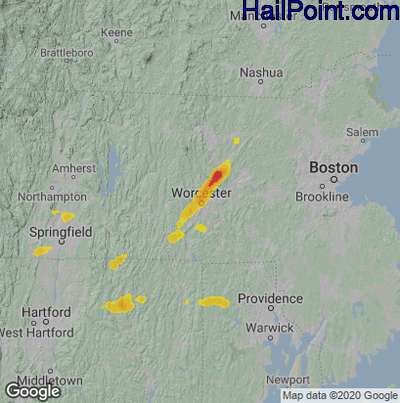 Hail Map for Worcester, MA Region on July 17, 2021 