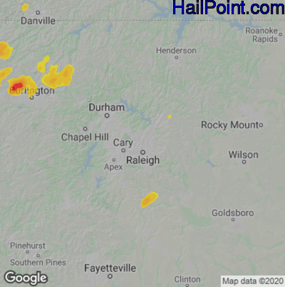 Hail Map for Raleigh, NC Region on July 17, 2021