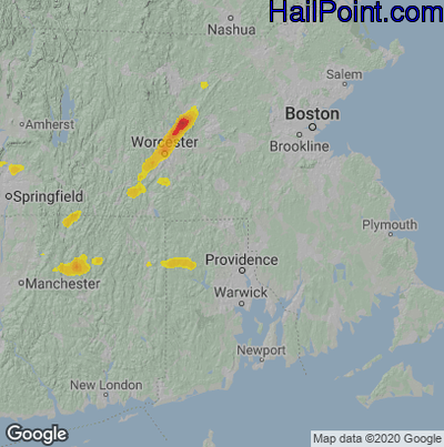 Hail Map for Woonsocket, RI Region on July 17, 2021 