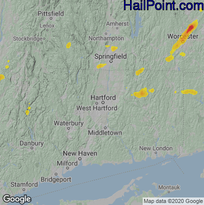 Hail Map for Hartford, CT Region on July 17, 2021