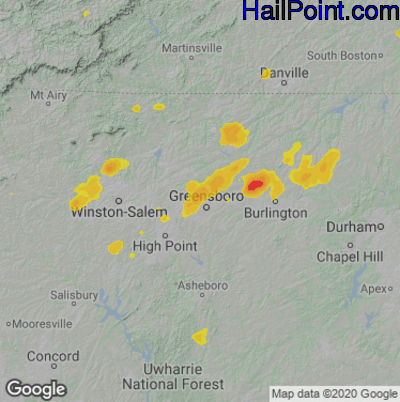 Hail Map for Greensboro, NC Region on July 17, 2021