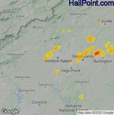 Hail Map for Winston-Salem, NC Region on July 17, 2021