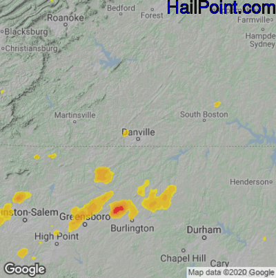 Hail Map for Danville, VA Region on July 17, 2021