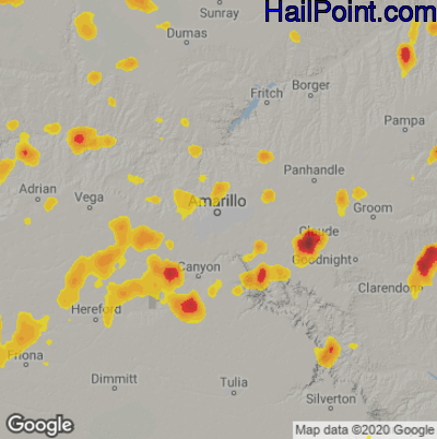 Hail Map for Amarillo, TX Region on July 17, 2021