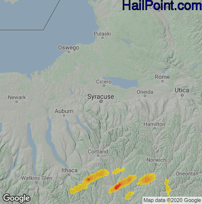Hail Map for Syracuse, NY Region on July 17, 2021