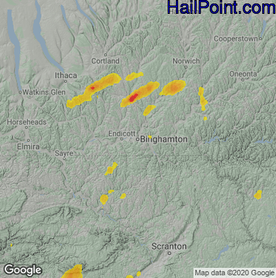 Hail Map for Binghamton, NY Region on July 17, 2021