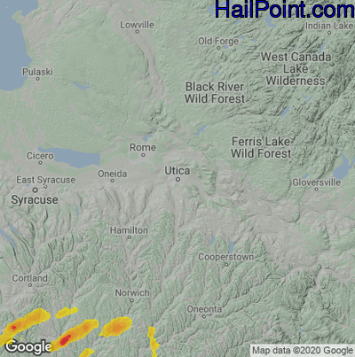Hail Map for Utica, NY Region on July 17, 2021