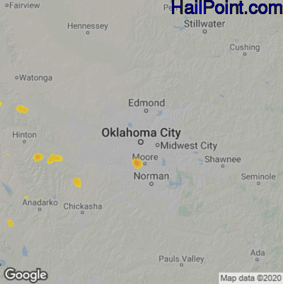 Hail Map for Oklahoma City, OK Region on July 18, 2021