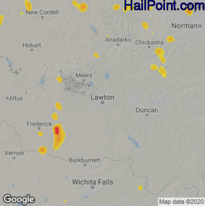 Hail Map for Lawton, OK Region on July 18, 2021