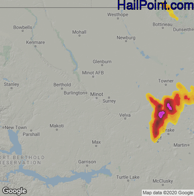 Hail Map for Minot, ND Region on July 19, 2021