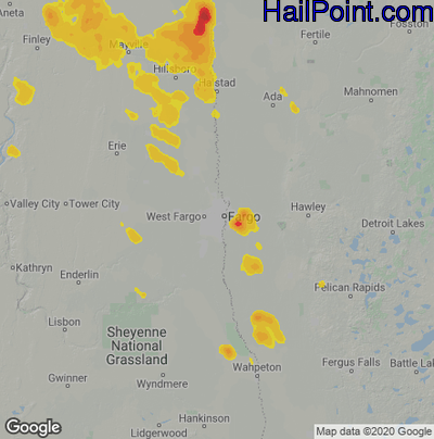 Hail Map for Fargo, ND Region on July 19, 2021 