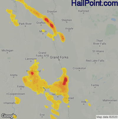 Hail Map for Grand Forks, ND Region on July 19, 2021