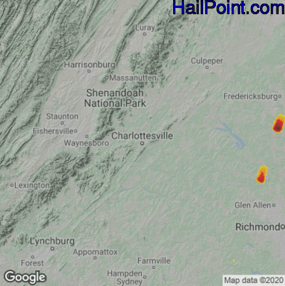 Hail Map for Charlotttesville, VA Region on July 20, 2021 