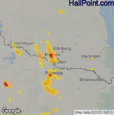 Hail Map for McAllen, TX Region on July 20, 2021