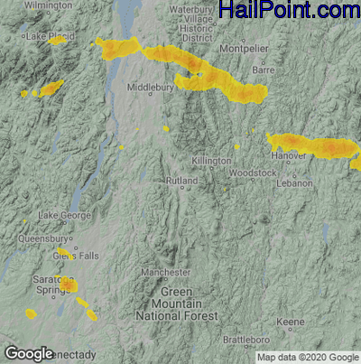 Hail Map for Rutland, VT Region on July 20, 2021 