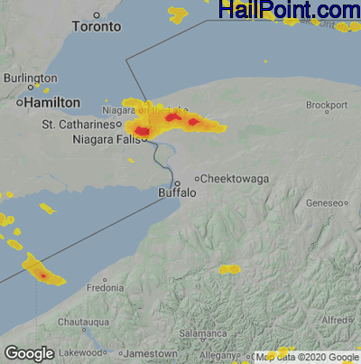 Hail Map for Buffalo, NY Region on July 20, 2021