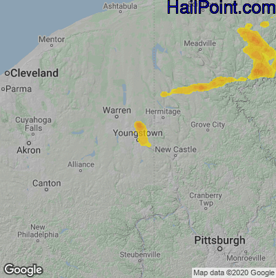 Hail Map for Youngstown, OH Region on July 20, 2021