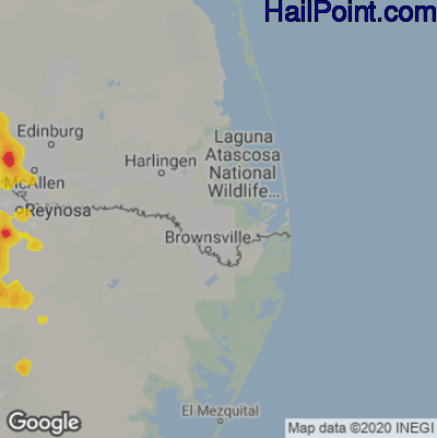 Hail Map for Brownsville, TX Region on July 21, 2021