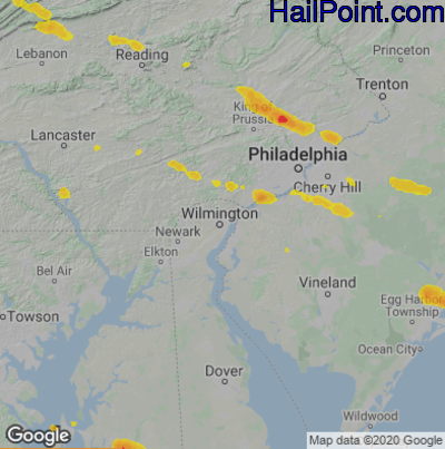 Hail Map for Wilmington, DE Region on July 21, 2021