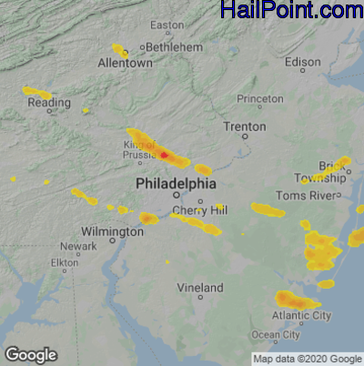 Hail Map for Philadelphia, PA Region on July 21, 2021 