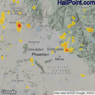 Hail Map for Phoenix, AZ Region on July 21, 2021