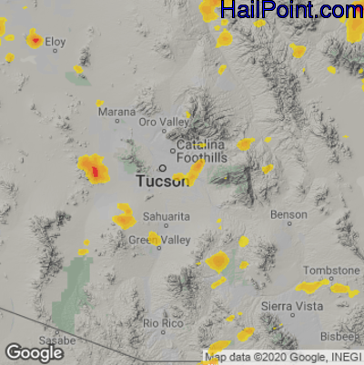 Hail Map for Tucson, AZ Region on July 22, 2021