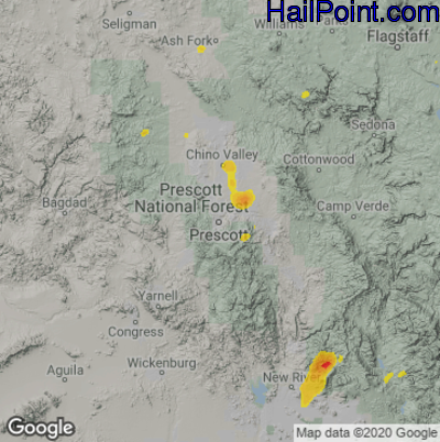 Hail Map for Prescott, AZ Region on July 23, 2021