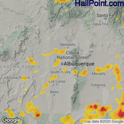 Hail Map for Albuquerque, NM Region on July 23, 2021 
