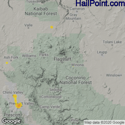 Hail Map for Flagstaff,AZ Region on July 23, 2021