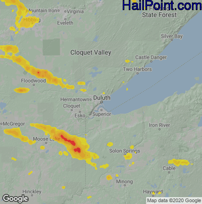 Hail Map for Duluth, MN Region on July 24, 2021
