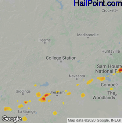 Hail Map for College Station, TX Region on July 24, 2021