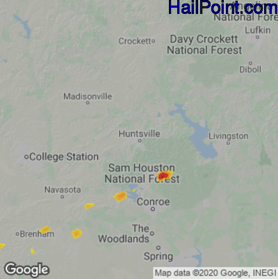 Hail Map for Huntsville, TX Region on July 24, 2021 