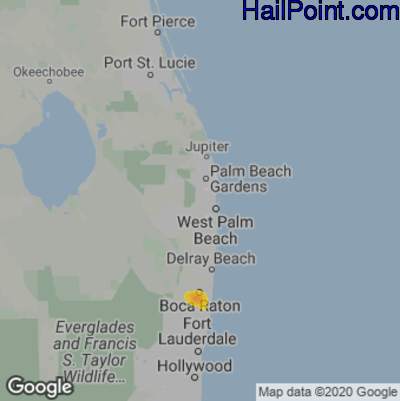 Hail Map for West Palm Beach, FL Region on July 24, 2021