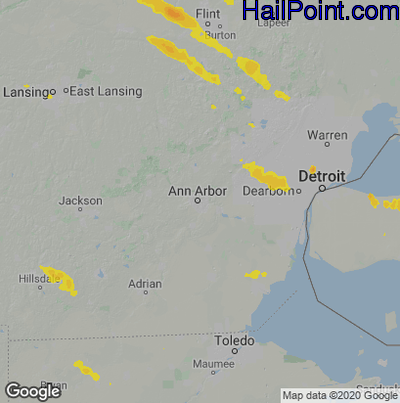 Hail Map for Ann Arbor, MI Region on July 24, 2021 