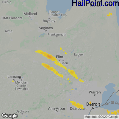 Hail Map for Flint, MI Region on July 24, 2021