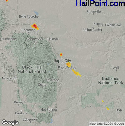 Hail Map for Rapid City, SD Region on July 25, 2021