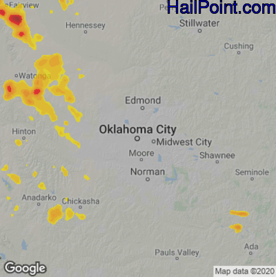 Hail Map for Oklahoma City, OK Region on July 25, 2021